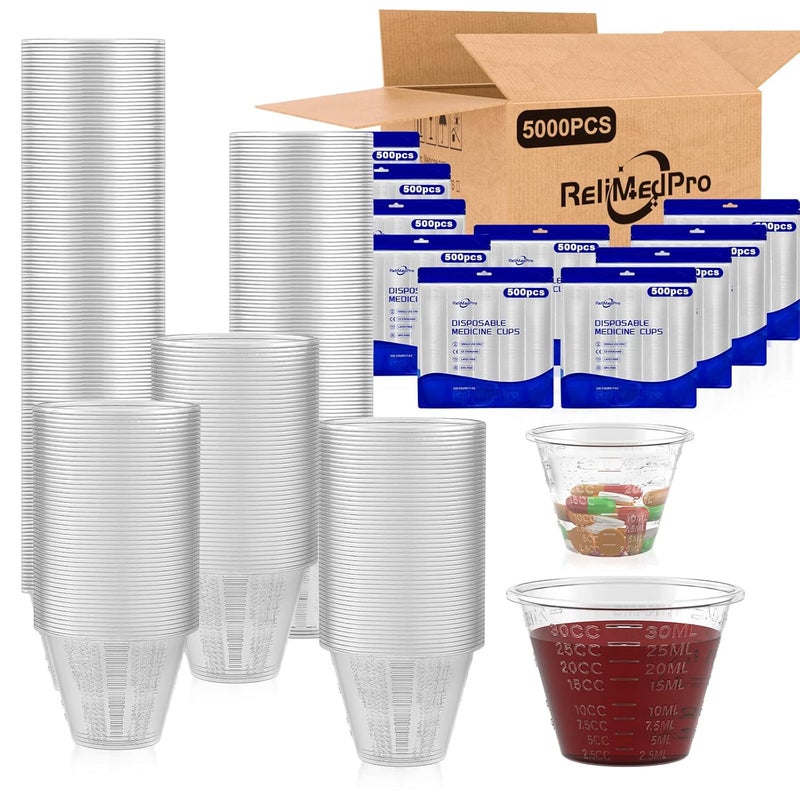 ReliMedPro disposable medicine cups graduated, bulk pack of 5000, 1 oz (30ml) small plastic measuring cup for liquid medication, paint, epoxy, pill and resin - Image 1